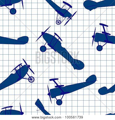 Seamless pattern from ink retro of planes