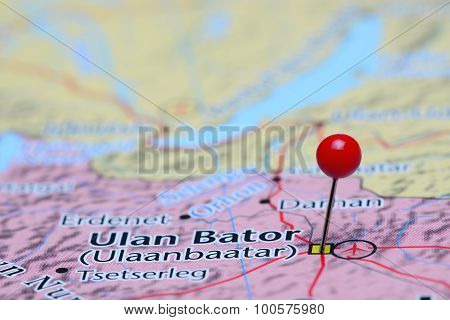 Ulan Bator pinned on a map of Asia