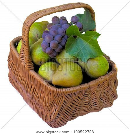Basket With Pears And Grapes.
