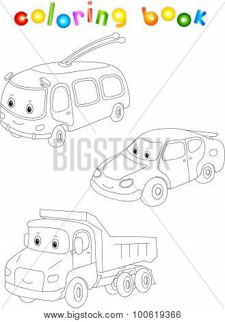 Funny Cartoon Trolleybus, Car And Lorry.