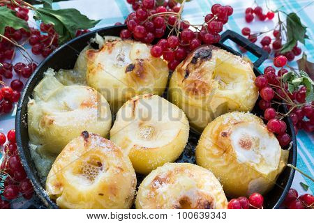Appetizing baked apples with fresh Kalina