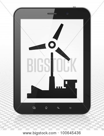 Manufacuring concept: Tablet Pc Computer with Windmill on display
