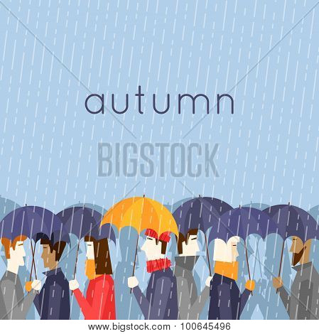 Autumn people with umbrellas