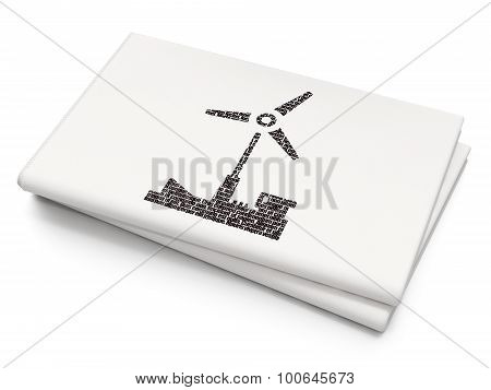Manufacuring concept: Windmill on Blank Newspaper background
