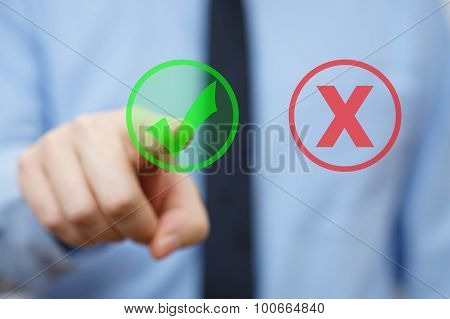 Businessman Choosing Right Answer Icon Instead Wrong
