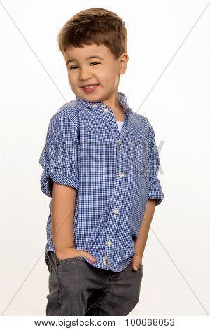 little boy in pose, symbolizing childhood, cunning, cleverness