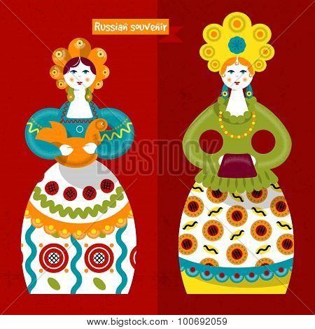 Russian Traditional Handmade Doll. Dymkovo Toys. Russian Souvenir.