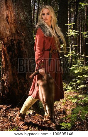 Scandinavian Girl  With Fur Skins