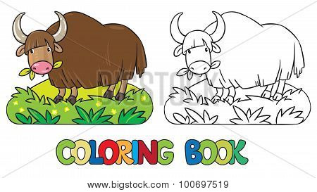 Coloring book of funny wild yak