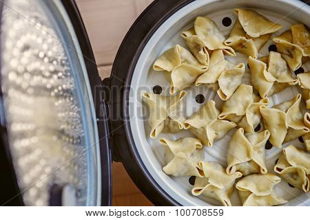 Cooking Pasta, Ravioli, Gedza In A Double Boiler
