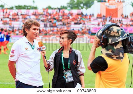 Sisaket Thailand-june 21: Nutiada Korsuwan Of True Sport Reports Before The Game Of Thai Premier Lea
