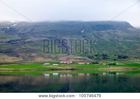 Misty fjord in Iceland