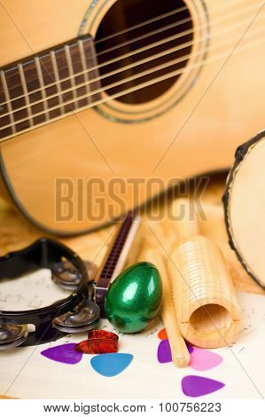 Vertical Photo Of Egg Shaker Among Other Instruments