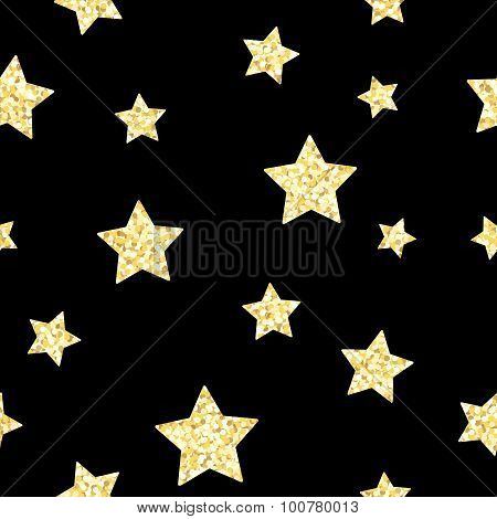 New Year seamless gometric pattern with golden glitter textured stars