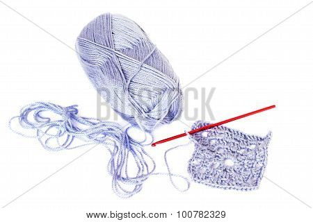 Light Blue Skein Of Acrylic Thread Isolated On White