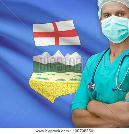 Surgeon With Canadian Province Flag On Background Series - Alberta