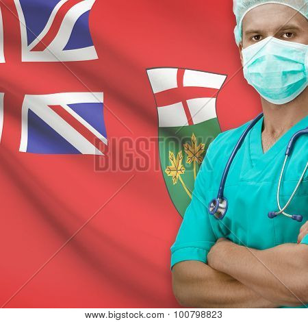 Surgeon With Canadian Province Flag On Background Series - Ontario