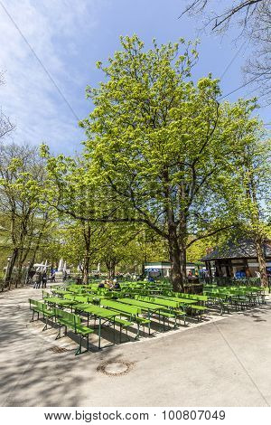 People Enjoy The  Biergarten Near Chinese Tower