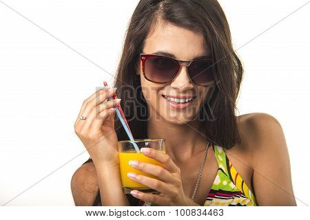 Pretty lady with orange juice.