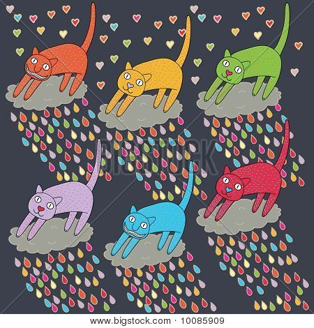 手描きのかわいい猫セットのベクトル イラスト