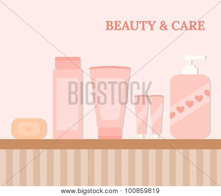 Tubes And Bottles With Cosmetics.
