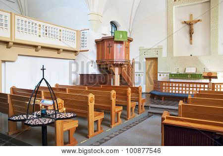 Lutheran church interior. Zelenogorsk. Russia