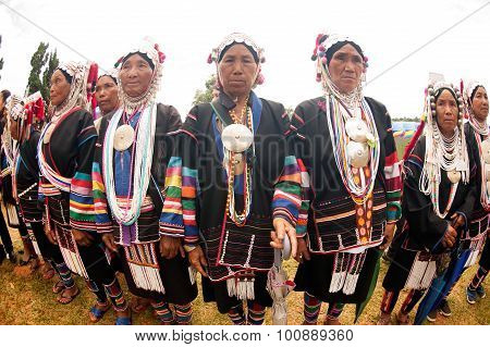 Row Of Senior Akha Hill Tribe.