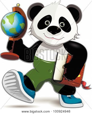 Panda with globe