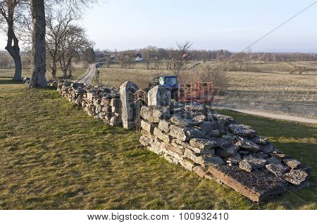 Ruins, walls at Gudhem Monastery, Abbey, Sweden.