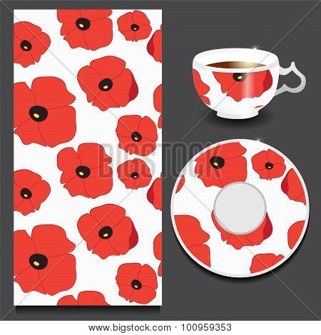 Vector Seamless Floral Orient Or Armenia Pattern With Cup And Plate. Stock