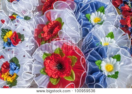 artificial flowers made of fabric background
