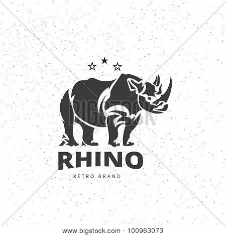 Vector Stylized Rhino In Vintage Style For Logotype, Label, Badge, T-shirts And Other Design. Artist