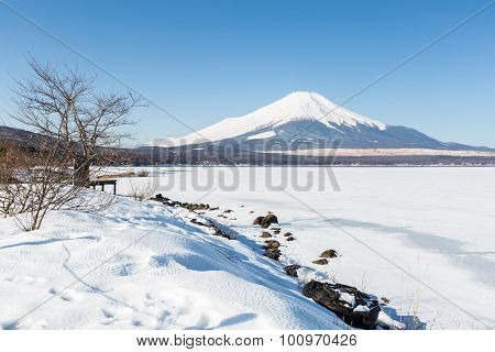 Mount Fuji at Iced Yamanaka Lake in Winter