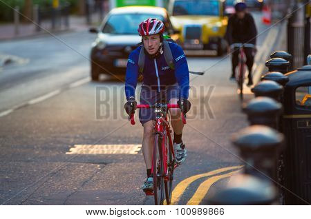 LONDON, UK - 7 SEPTEMBER, 2015: Londoners commuting from work by bike.