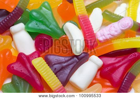 Colorful chewy gummy candy junk food
