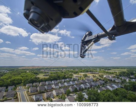 A personal drone flying through the air
