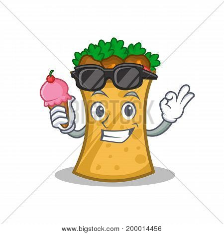 kebab wrap character cartoon with ice cream vector illustration