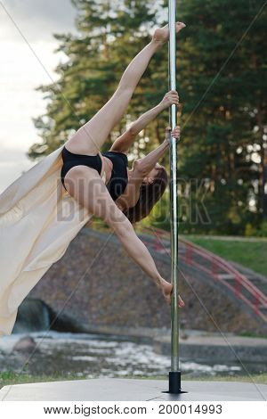 Young sexy pole dance woman on air