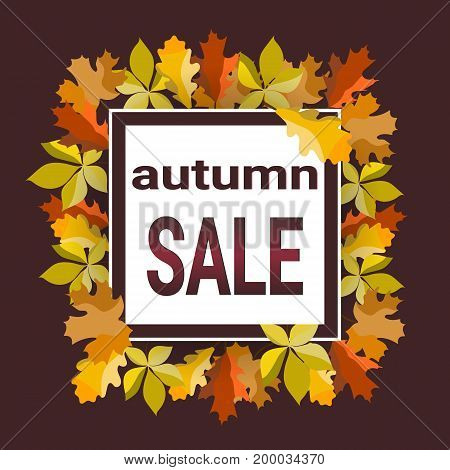 A banner of autumn leaves on a brown background