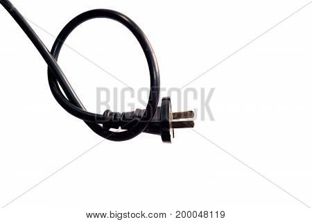 A Black Electrical  Plug Roll On White Background