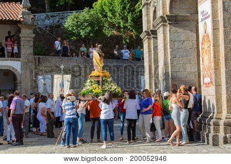 ABADIA, AMARES, PORTUGAL - August 15, 2017: Traditional religious procession of Senhora da Abadia in Amares, Portugal