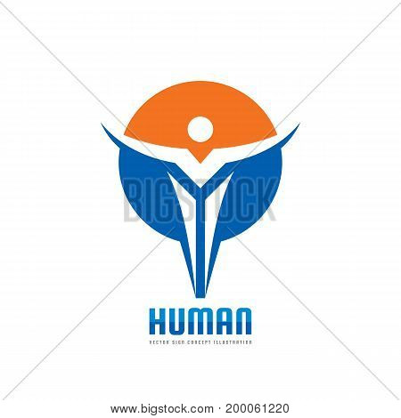 Abstract human character in circle shape - vector logo template concept illustration. People creative sign. Freedom creative symbol. Man figure icon. Design element.