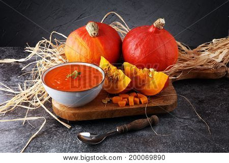 Pumpkin Soup With Fresh Autumn Hokkaido Pumpkins