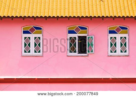 View of the facade of the building Vinales Pinar del Rio Cuba. Close-up