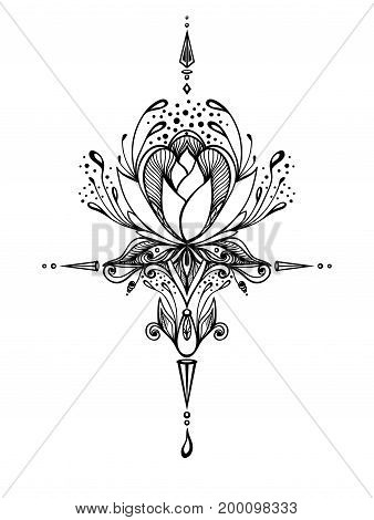 Abstract decorative element in Boho style for tattoo or print T-Shirt or for decorate different things or for adult relax coloring page book
