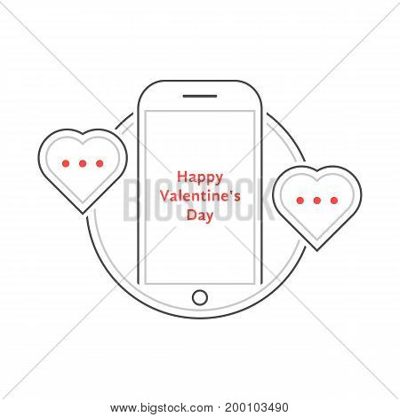thin line phone like love messaging. concept of penpal, rendezvous, gadget, device, affair, flirt, connect call. isolated on white background. linear style trend modern logo design vector illustration