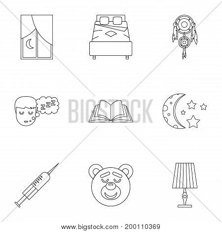 Time to sleep icon set. Outline style set of 9 time to sleep vector icons for web isolated on white background
