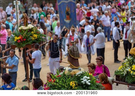 ABADIA, AMARES, PORTUGAL - August 15, 2017: Traditional religious procession of Senhora da Abadia in Amares, Portugal