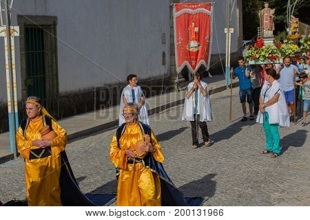 ABADIA, AMARES, PORTUGAL - August 15, 2017: Traditional religious procession of Senhora da Abadia in Amares, Portugal