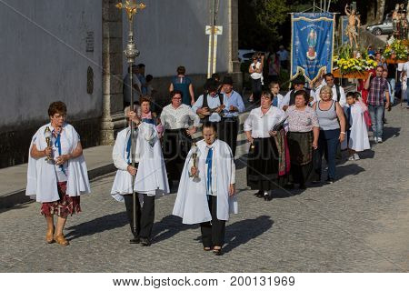 ABADIA, AMARES, PORTUGAL - August 15, 2017: Traditional religious procession of Senhora da Abadia in Amares, Portugal